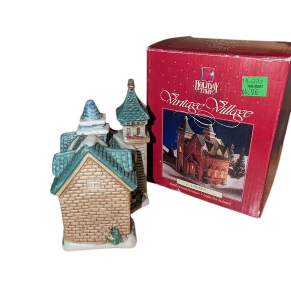 Holiday Time 1991 Vintage Village Church Hand Painted Porcelain Building Mini - Picture 3 of 12